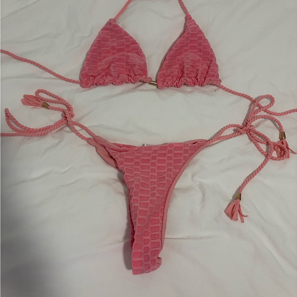 Pink Textured Bikini Set